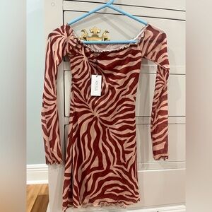 RESA Long Sleeve Brick Red and Cream Zebra Dress